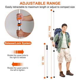 Telescoping Tarp Poles, KOCASO Aluminum Tent Poles Heavy Duty and Adjustable for Tarp Set of 2, Portable & Lightweight for Tent Fly, Awning, Outdoor Camping, Hiking, Backpacking & Rainfly