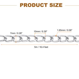 sourcing map 16.4Feet Aluminum Link Chain, Link Cable Chain Oval Plated Chain Bulk Craft Making Chain Roll for DIY, 10x7x1.65mm, Silver