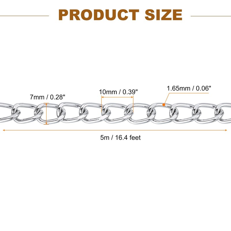 sourcing map 16.4Feet Aluminum Link Chain, Link Cable Chain Oval