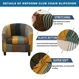 KRFOONN Club Chair Slipcover 2 Piece Stretch Printed Round Barrel Chair Covers Removable Tub Chair Slipcover with Elastic Bottom Chair Coverings Furniture Protector Cover for Living Room, B11