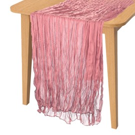 PATIKIL 14 Ft Cheesecloth Table Runner Rustic Gauze Terracotta Cheese Cloth Table Runner with Wrinkled for Bohemian Wedding Party Bridal Shower Table Decoration, Light Rose Red