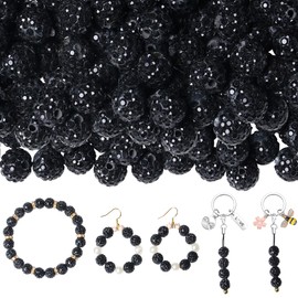 QINJIEJIE 100pcs 10mm Rhinestone Beads for Jewelry Making Black Clay Beads Disco Round Rhinestone Ball Beads Bulk Black Beads for Pens Bracelet Necklace Earring Jewelry Making Jewelry DIY
