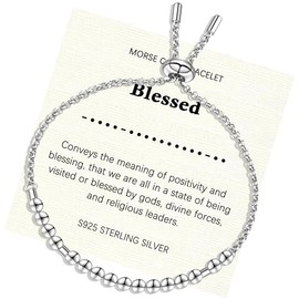 Helonley Morse Code Bracelet for Women - 925 Sterling Silver Inspirational Bracelets Adjustable Morse Code Bracelets Charm Jewelry Birthday Gifts Christmas Gifts Blessed, Adjustable, Sterling Silver,