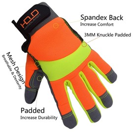 HLDD HANDLANDY Utility Work Gloves for Men and Women, Hi Viz Safety Work Gloves, Touch Screen Mechanic Working Gloves (S, Orange-12Pairs)
