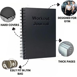 Fitness Journal for Women & Men with Pen & Inch Meter - A5 Journal Workout Set - Exercise Log Book for Adults - Undated Workout Journal for Gym & Home Workouts - Track Progress & Achieve Goals - Black