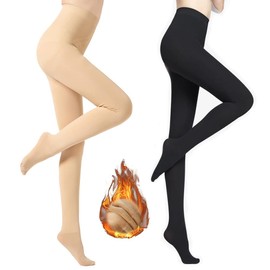 TOEECY 2 Pairs of Opaque Women's Winter Fleece Lined Fine Tights Thick Thermal Tights Thermal Tights Warm Winter Tights, Black and beige-320 g