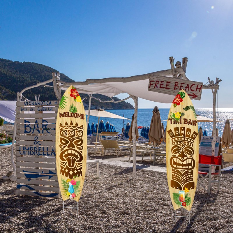 2 PCS Tiki Bar Surfboard Yard Signs Surfboard Beach Signs