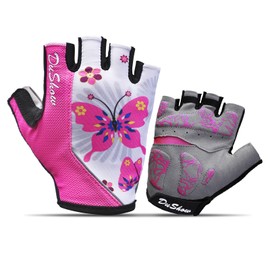 DuShow Cycling Gloves Women Half Finger,Gel Padded Bike Gloves Anti-Slip Shock-Absorbing Fingerless Bicycle Short Gloves,Workout Gloves Women Pink Butterfly-S ﻿