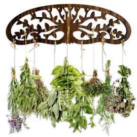 Herb Drying Rack - Wall Mounted Tree Design Holds 11 Bouquets, Space Saving Kitchen Herb & Flower Dryer, Rustic Wooden Hanging Decor for Gardeners, Crafters (dark brown)