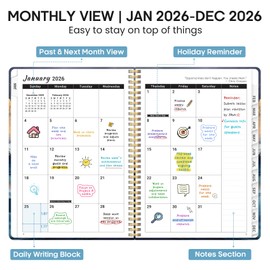 2026 Planner, Weekly and Monthly Calendar Planner Book, January 2026 - December 2026, Hardcover Spiral Planner with Monthly Tabs, Notes Pages, Perfect for Women & Men, A4 (8.5" x 11") - Abstract
