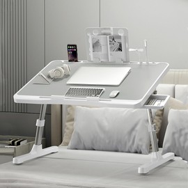 Laptop Desk for Bed, Adjustable Beds Table with USB Charge Port, Foldable Lap top Table with Storage Drawer, Portable Laptops Bed Desk Tray for Eating Working Writing Reading