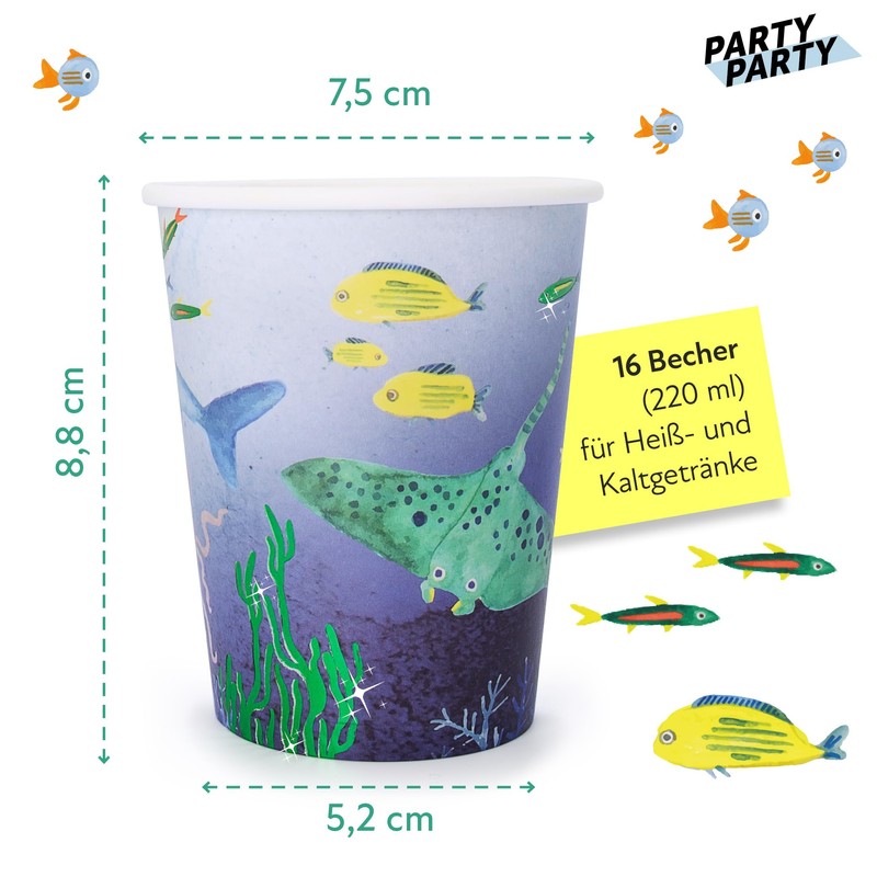 PARTY PARTY 16 Iridescent Underwater Party Cups Glitter Fish Paper