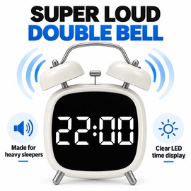 Digital Alarm Clock with Loud Double Bell Alarm for Heavy Sleepers – 12/24 Hour LED Display, Voice Control, Night Mode for Bedroom and Bedside Table
