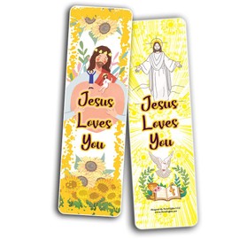 Jesus Loves You Bookmarks - Sunflower Theme Cards (60 Pack) - Church Memory Verse Sunday School Rewards - Christian Stocking Stuffers Birthday Party Favors Assorted Bulk