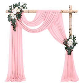 2 Panel Wedding Arch Draping Fabric, 28" x 20Ft Pink Chiffon Sheer Backdrop Curtain for Ceremony Arch, Stage, Party Backdrop, Ceiling Decor
