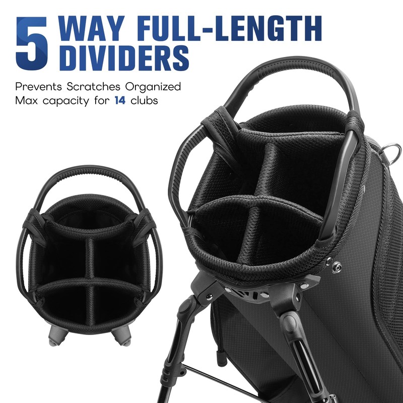 5 Way Golf Stand Bag with Full Length Dividers, Lightweight