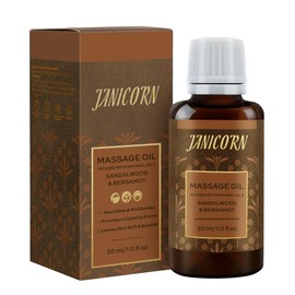 JANICORN Sandalwood & Bergamot Botanical Massage Oil – Gentle, Aromatic Body Oil for Women & Men – 30ml (1.0 fl oz)