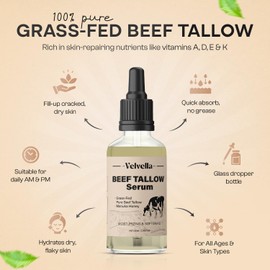 Beef Tallow For Skin – Grass-Fed, with Shea Butter, Manuka Honey & Mel – Anti-Aging Moisturizer for Wrinkles, Hydration & Collagen Boost – Natural for All Skin Types - Jasmine Scent – 60ml Serum