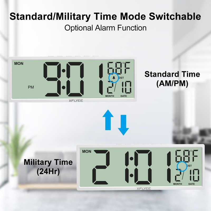 Xflyee 14.5'' Large Digital Wall Clock Battery Operated with Jumbo