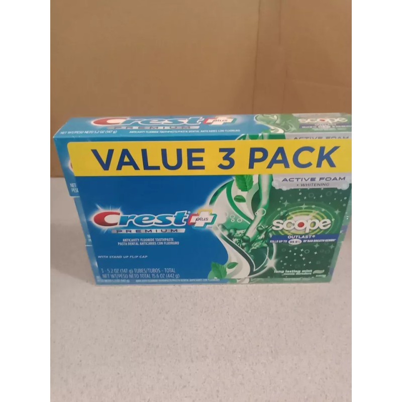 Crest Premium Plus Scope Outlast Toothpaste Mint 3 Pack Exp