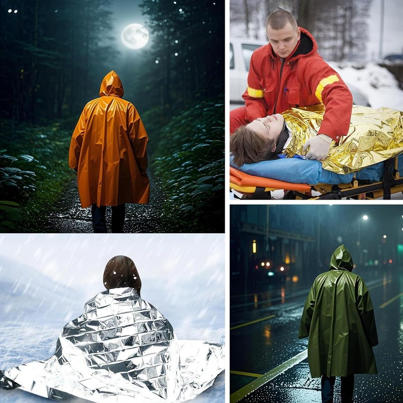 koundeneko Thermal Waterproof Raincoat, Set of 4, Emergency Poncho, Aluminum