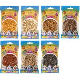 Hama Midi Ironing Beads Convulut Brown Tones (Brown 12, Dead Brown 20, Light Brown 21, Beige 27, Teddy Bear Brown 60, Cappuccino 75, Nougat 76) + Ironing Instructions with 3 Design Templates