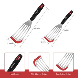 2Pack Fish Spatula Fish Turner Spatula for Fish Metal Spatula, Silicone Fish Turner, Fish Flipper - Ideal for Grilling and omelette making