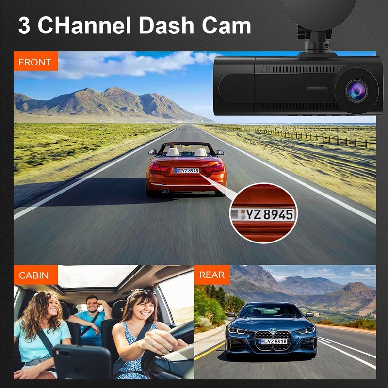 MIOLLYBO 1080P Dash Camera with WiFi for Cars, 3 Channel