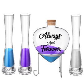 Irenare Unity Sand for Wedding Ceremony Set Include 3 Wedding Ceremony Vase 3 Sand 1 Heart Bottle with Metal Stand, Cork Stopper for Engagement Anniversary(Dark,Classic)