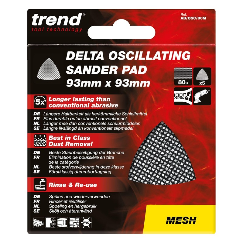 Trend Mesh 93mm 80 Grit Abrasive Delta Sanding Sheets, AB/OSC/80M,