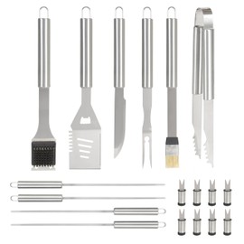 The Great Outdoor 23 Piece Stainless Stainless Steel Grilling Accessories Set Complete Tool Kit with Scraper, Brush, Meat Knife, Skewers & More