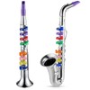 Set of 2 Musical Instruments Including Toy Clarinet and Toy Saxophone, Plastic Saxophone Silver Finish Toy Instruments Clarinet with 8 Colored Keys for Music Little One Home School Music Gift
