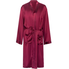 COLD POSH 19MM Mulberry Silk Robe Men Lightweight Kimono Long Bathrobe for Mens Summer Pajamas Set(Burgundy,Large)