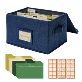 Vienrose Greeting Card Organizer Storage Box with 20 Removable Dividers, 84 Self-stick Labels, Perfect for Photos, Envelopes, Scrapbooking, Paper, Stickers Holder 1 Pack Navy