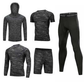 HZQIFEI Men's 5 Piece Fitness Tracksuits Suit Compression Shirt Sportswear Quick-Drying Breathable for Running Gym Fitness, Style#2