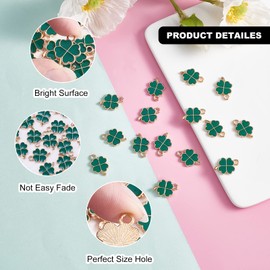 LiQunSweet 100 Pcs Enamel Green Leaf Clover Charms LightGold Shamrock Lucky Four-Leaf Mini Charm for St. Patrick's Day Jewelry Making