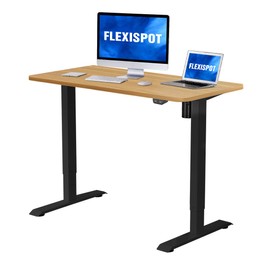 FLEXISPOT Essential Standing Desk Electric Small Desk Height Adjustable Desk Sit Stand Desk Home Office Table (40x24 Black+Maple)