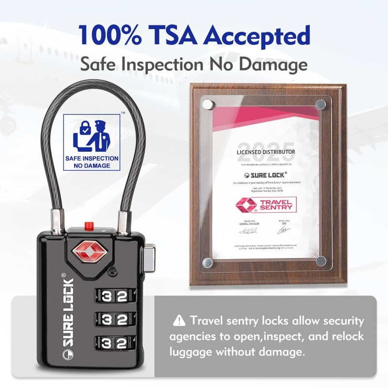 SURE LOCK TSA Compatible Travel Luggage Locks, Inspection Indicator, Easy