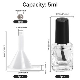 GORGECRAFT 6 Stück 5 ml Transparente Nagellackflaschen Mit Schwarzer Pinselkappe Leere Quadratische Nachfüllbare Nagellackflaschen Aus Glas Mit 6 Mischrührkugeln Und 2 Trichtern Für Nagelkunst