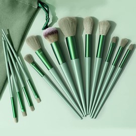 Makeup Brushes 13Pcs Eyeshadow Brush Blush Brush Foundation Brush Eyeliner Brush Set Professional Cosmetic Brushes with Setwith Plush Bag (Green）