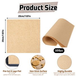 Pack of 100 Unbleached Baking Paper, 20 x 20 cm, Rectangular Parchment Paper, Non-Stick Baking Paper, Burger Paper for Puff Pastry Baking, Grilling, Cooking, Steaming, Frying, Pizza, Oven