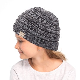 C.C Hatsandscarf Kids Beanie Ages 2-7 Warm Chunky Thick Stretchy Knit Slouch Beanie Skull Hats (YJ-816-KIDS) (Dk.Grey Mix)