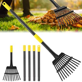Rake, Garden Rake for Leaves, Heavy Duty Metal Leaf Rake with 37-79 inch Adjustable Long Steel Handle, 11 Tines Small Narrow Rake for Lawns Yard Flower Bed Grass Mulch Shrub Camping Gardening