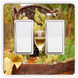 Vineyard White Wine Glasses - Light Switch Plate Cover - Double Rocker
