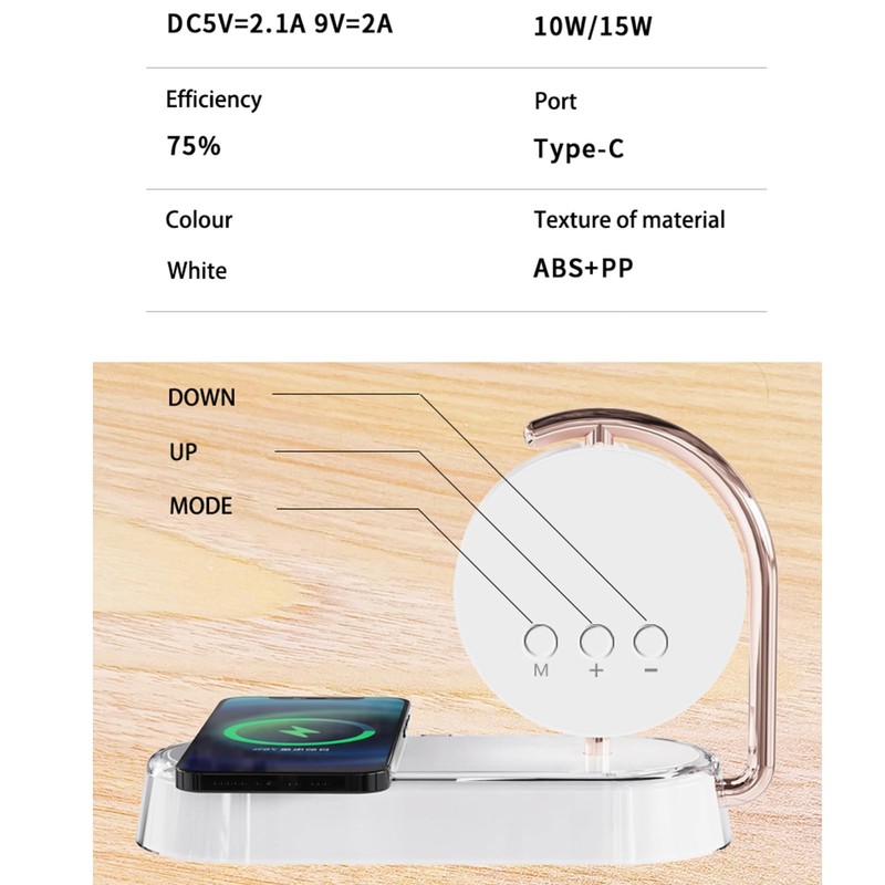 CENSHI Fast Wireless Charging Station with LED Bedside Lamp &