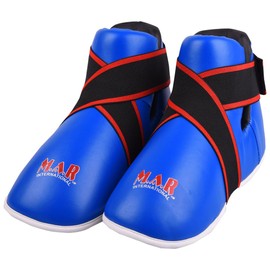MAR | Blue Martial Arts Foot Protector for Karate, Kickboxing, Muay Thai, Taekwondo, Karate K1 Kick Boots, Taekwondo Foot Protectors, Moulded Foam Padding Elasticated Toe Loops (Large)