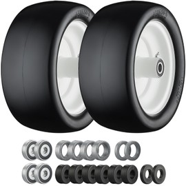 Cubesprings13x6.50-6 Lawn Mower Tires, Flat Free Zero Turn Front Tires with 3/4", 5/8" and 1/2" Bearings, 5.6"- 8.7" Centered Hub, Compatible with Lawn Mower and Garden Tractor White Rim - 2Pack