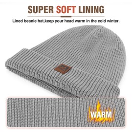 BARFULKER Winter Beanie Hat Men Women Warm Lined Winter Hats Stretchy Soft Knitted Hat Running Caps Stretchy Soft Wool Hat Unisex, Grey 17, Unit size