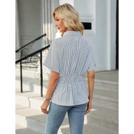 BMJL Womens Business Casual Outfits Dressy Casual Blouse Summer Button Down Peplum Tops Striped Shirts 2025（M,White Stripes）