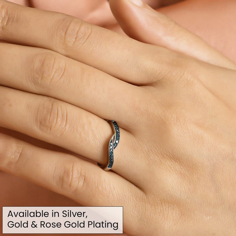 TJC Natural Blue Diamond Criss Cross Ring In Platinum Plated